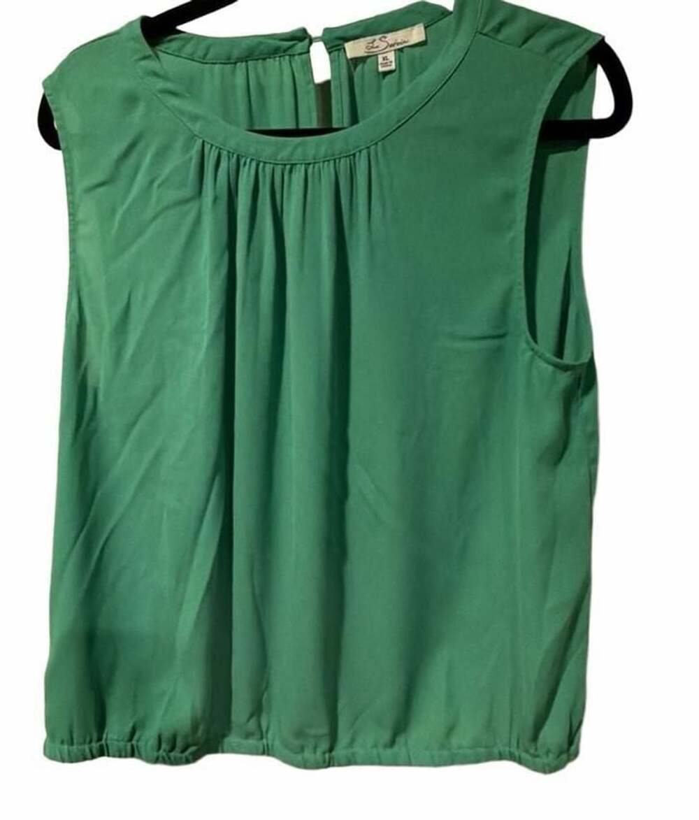 Les Serein Green Sleeveless Pleated Neck Bubble Hem Top Size XL